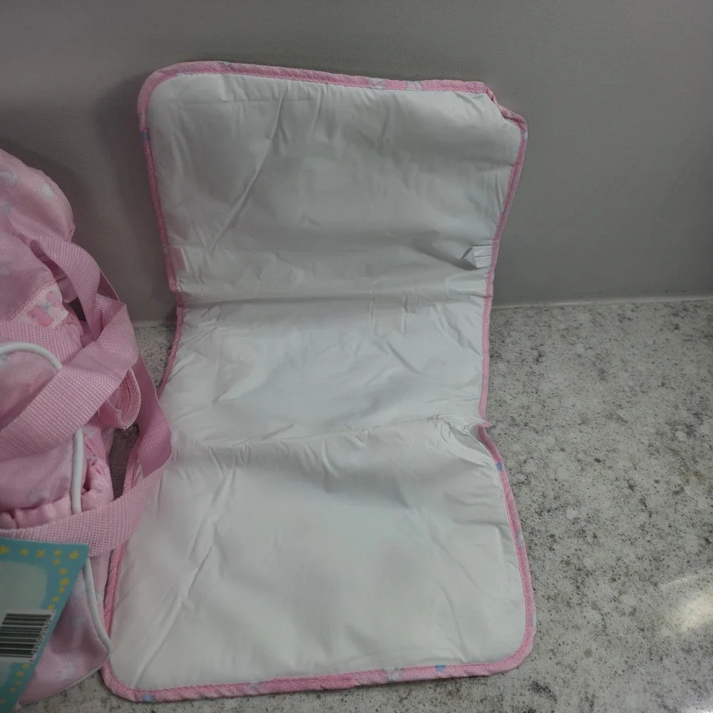 Bye Bye Baby by Baby Connection Diaper Bag Pink Bunny Heart Print with Mat NWT
